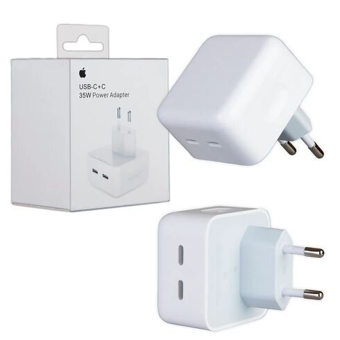 Сетевой адаптер Apple iPhone 2 разъема Type-C PD 35W, MHJE3ZM/A, белый
