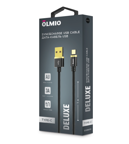 Кабель USB - Type-C Olmio DELUXE 2,1A черный