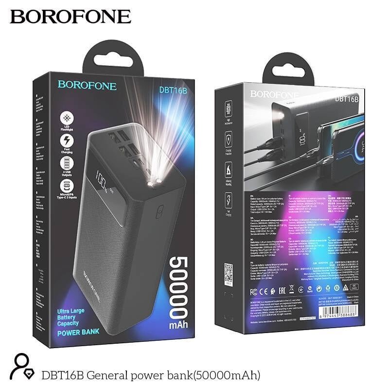 Внешнее ЗУ Power Bank BOROFONE DBT16B 50000mAh, 4 USB выхода,Type-C, QC3.0, черное