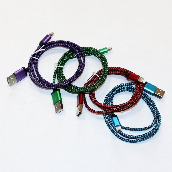 USB кабель на iPhone 5 Металлический наконечник голубой