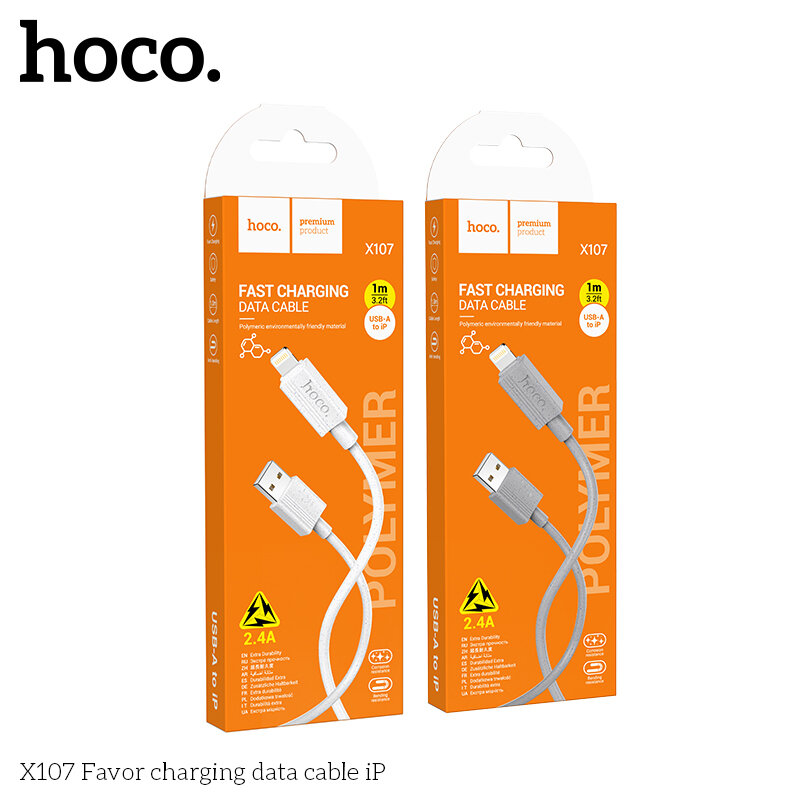 USB кабель на iPhone 5 HOCO X107 Favor, 1 метр, серый