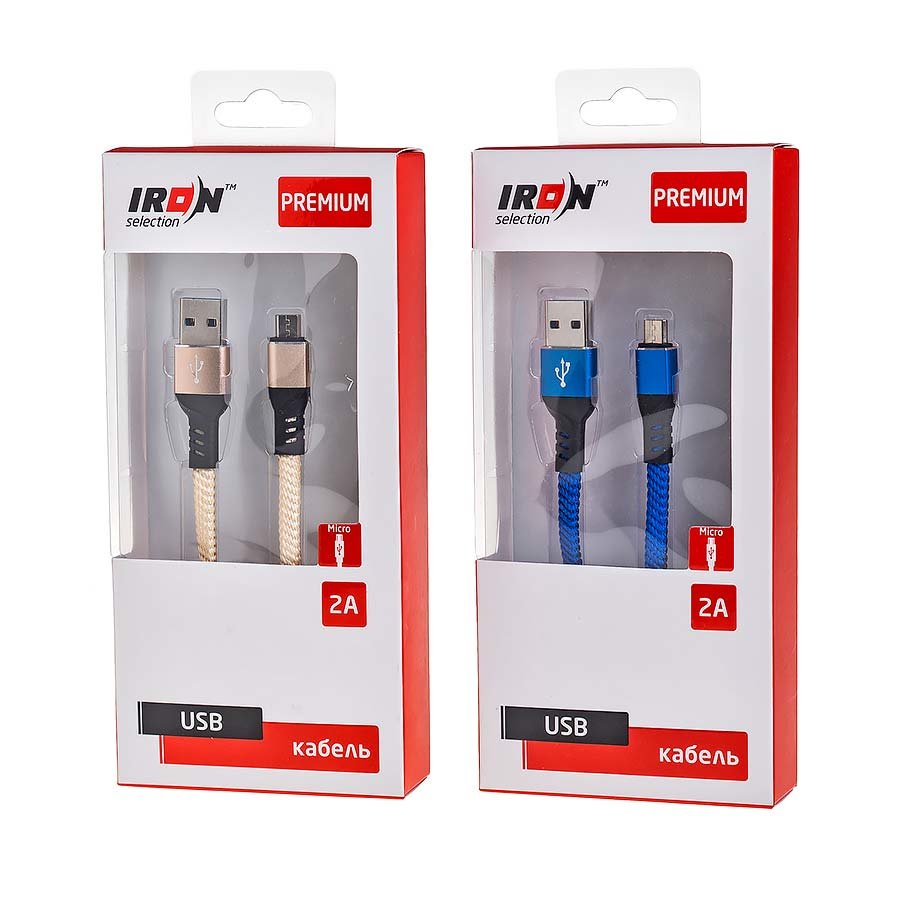 Кабель USB - MicroUSB Iron Selection PREMIUM ZT-13m 2A текстиль плоский синий
