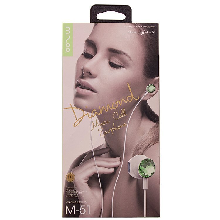 Гарнитура MP3 Misoo M51 белая с зелеными стразами