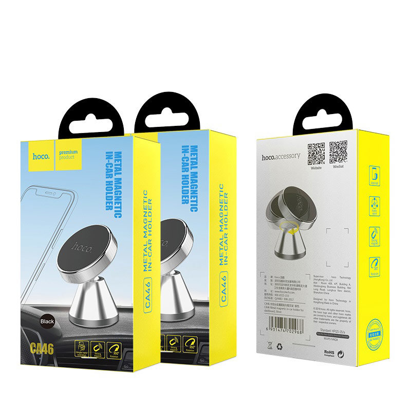 Держатель автомобильный Hoco CA46 Metal Magnetic, черный