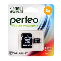 Perfeo microSD 4GB High-Capacity (Class 10) с адаптером