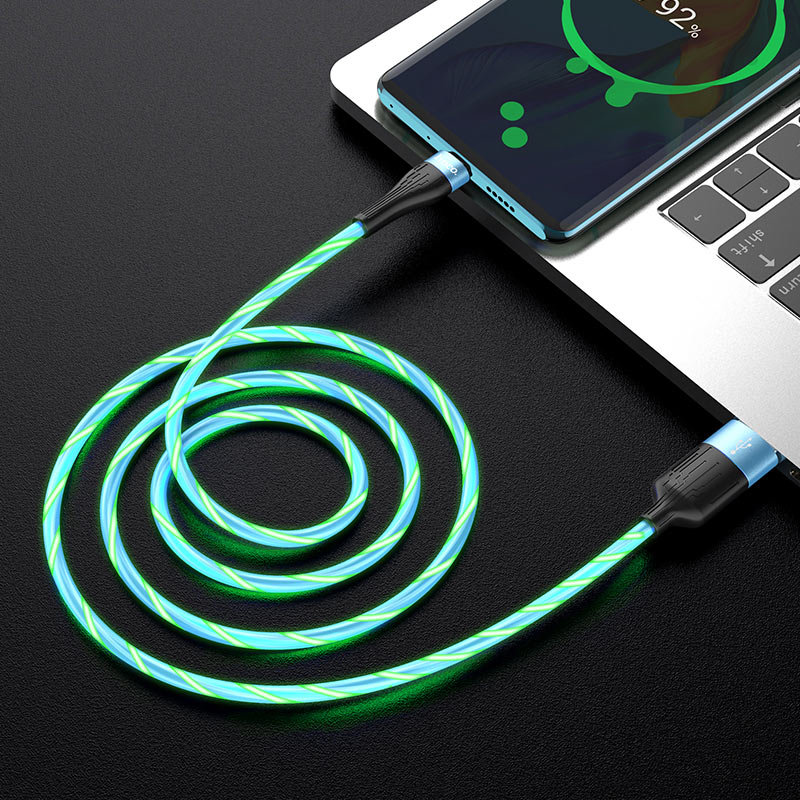 Кабель USB - Type-C HOCO U85 Charming night, 2.4A, светится в темноте, синий