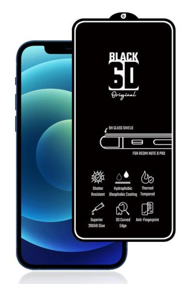 Стекло 6D "Full glue" для Samsung A03, олеофобное покрытие (черное)