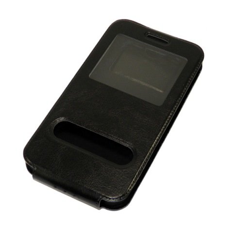 Чехол-книга с силиконовой вставкой и окошком ВЕРХНИЙ флип 4,0" черный