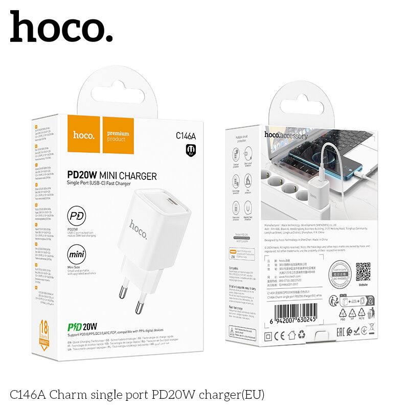 СЗУ HOCO C146A, 1*PD20W, mini size, белое