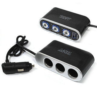 Разветвитель автомобильный WF-013 3 разъема с USB 1000mA с выключателями