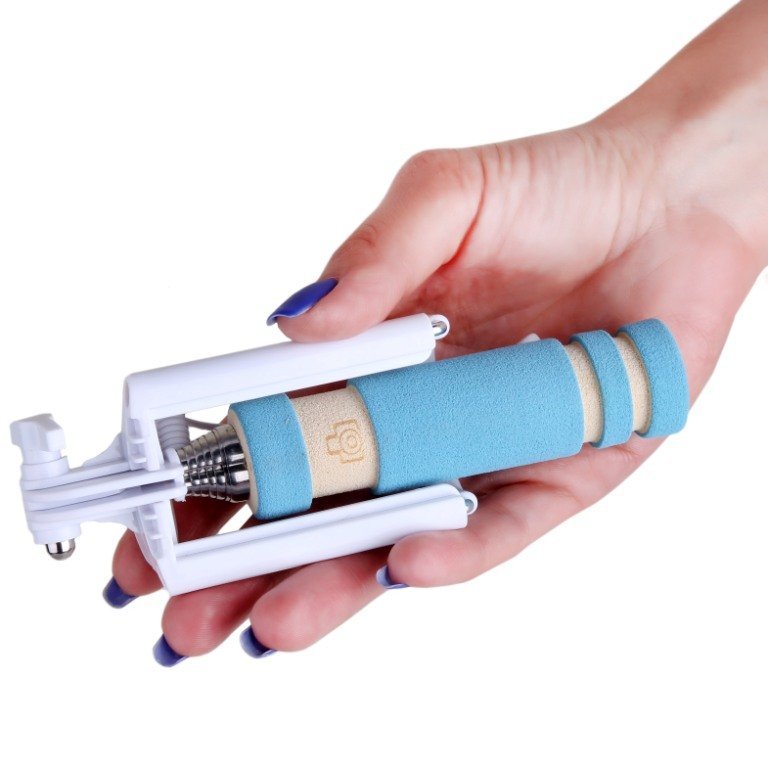 Селфи штатив Monopod Mini 13,8-48 см с проводом голубой