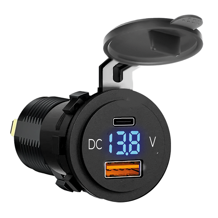 АЗУ адаптер WALKER WCR-07, 38W, врезное, USB/Type-C черное