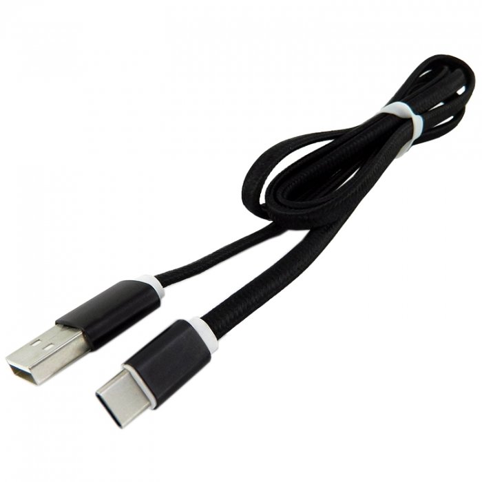 Кабель USB - Type-C WALKER C330 ткань плоский черный
