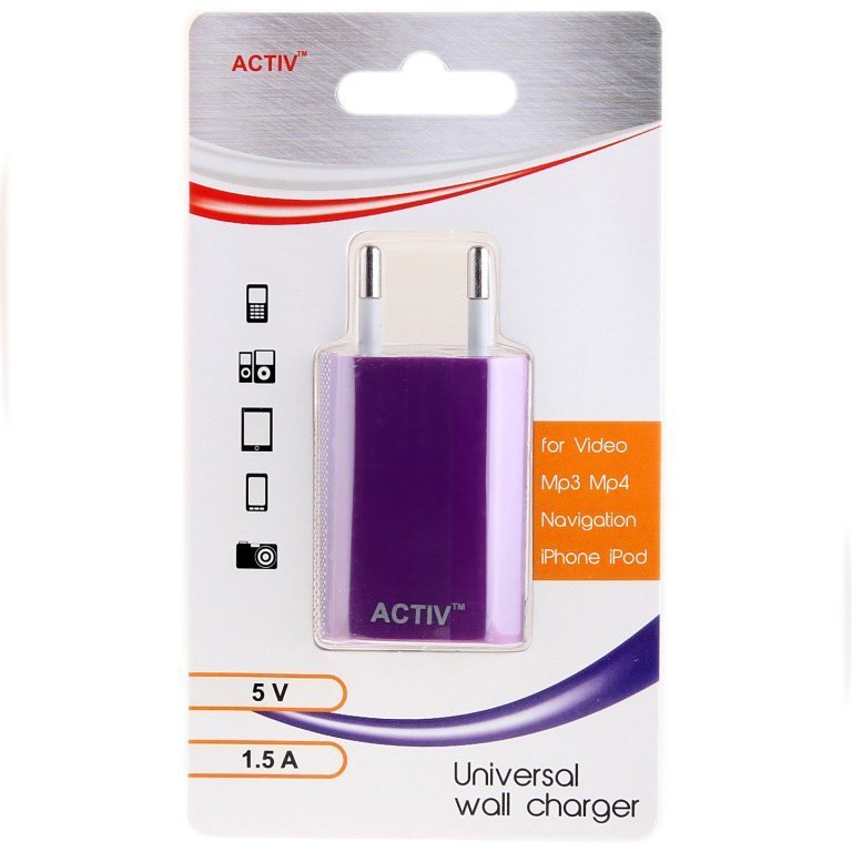 Сетевой адаптер Activ TAU1-1.5A-02 плоский фиолетовый