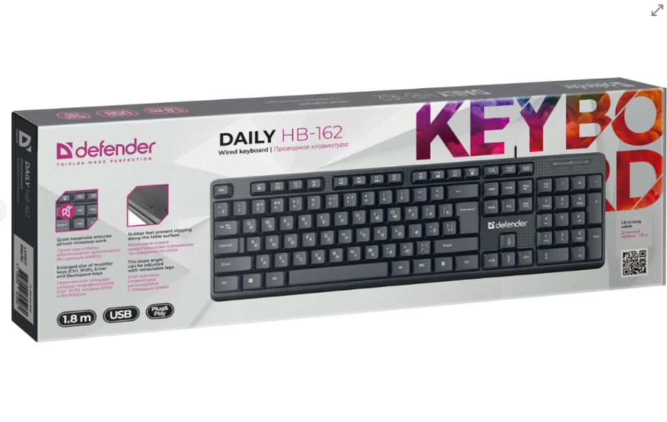 Клавиатура проводная DEFENDER Daily HB-162, 104 кнопки, черная