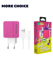 СЗУ More Choice с 2USB, 2.4A + кабель Micro USB 1м, NC46m (Pink)