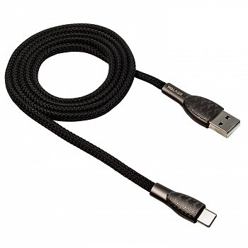Кабель USB - Type-C WALKER C910 ткань с металл. разъемом черный 3.1A