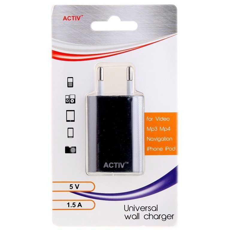Сетевой адаптер Activ TAU1-1.5A-02 плоский черный