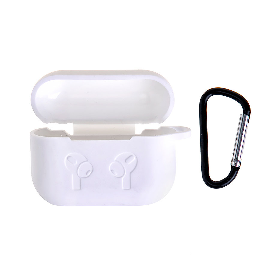 Чехол силиконовый для кейса AirPods Pro, с карабином белый, в коробочке
