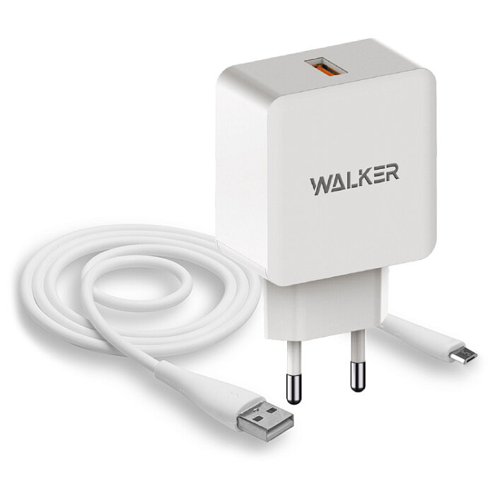 СЗУ WALKER WH-25 1*USB QC3.0 3A 18W + кабель MicroUSB белое