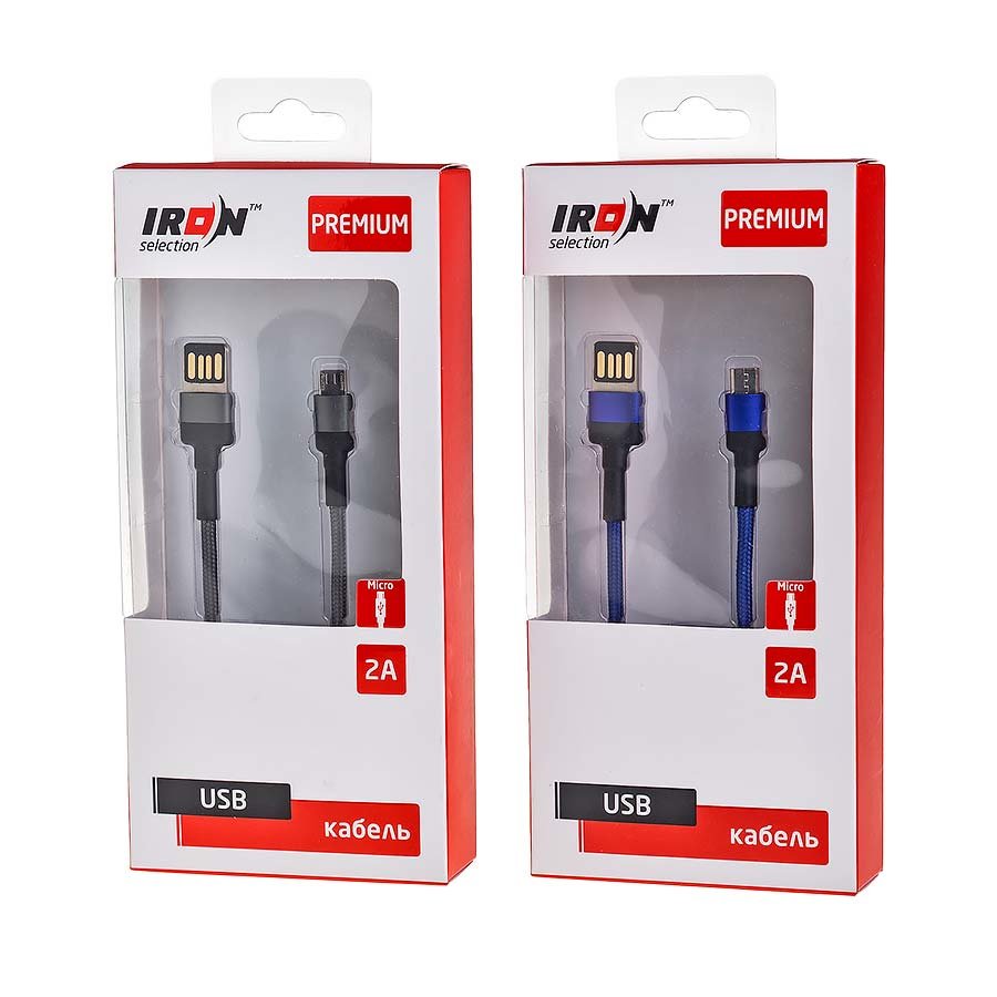 Кабель USB - MicroUSB Iron Selection PREMIUM ZT-15m 2A текстиль круглый серый