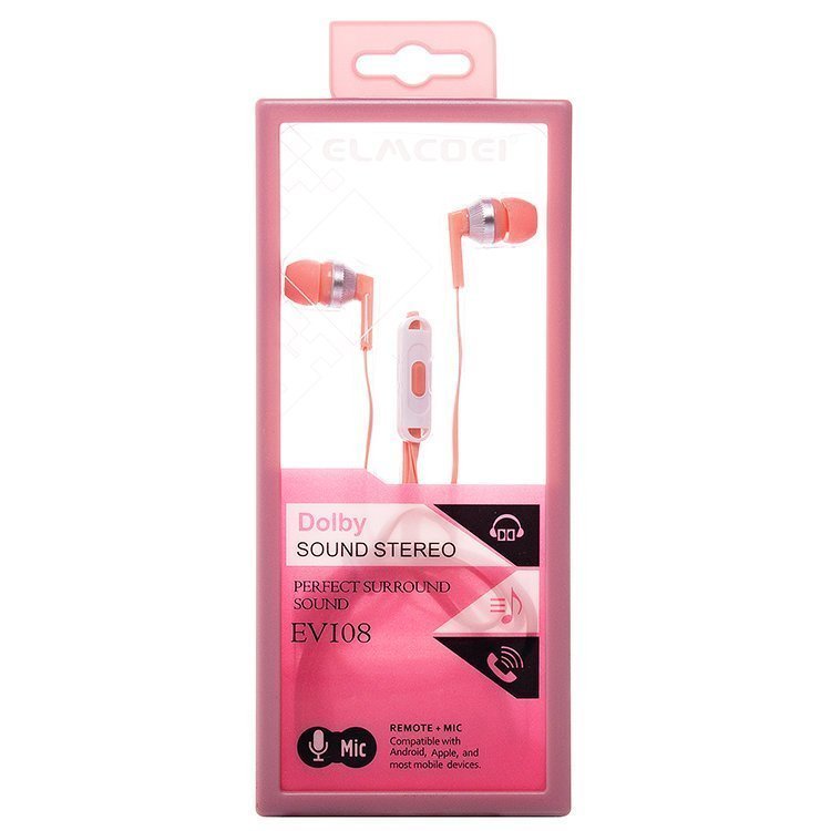 Гарнитура MP3 Elmcoei EV108 Dolby с кнопкой ответа розовая