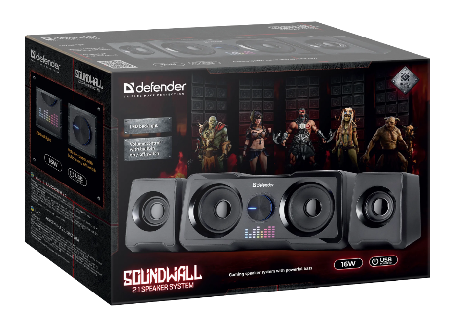Акустическая система 2.1 Defender Soundwall 16Вт, черная