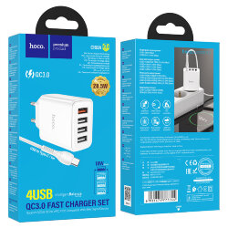 СЗУ HOCO C102A, 4*USB QC3.0 + кабель Type-C, белое