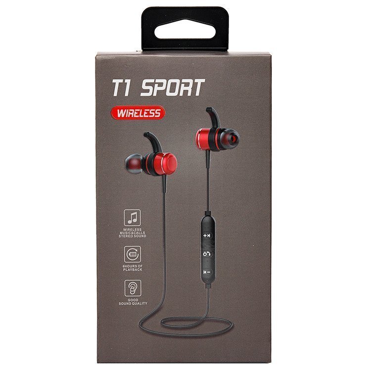 Наушники вакуумные BLUETOOTH T1 Sport красные