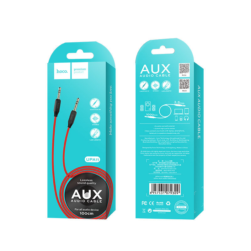 AUX кабель Hoco UPA11, 100 см, красный - СКИДКА 10%
