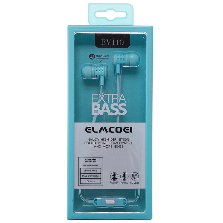Гарнитура MP3 Elmcoei EV110 с кнопкой ответа голубая