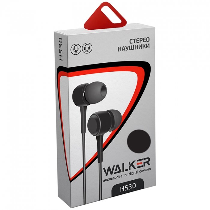 Гарнитура MP3 WALKER H530 черная (круглый черный провод)