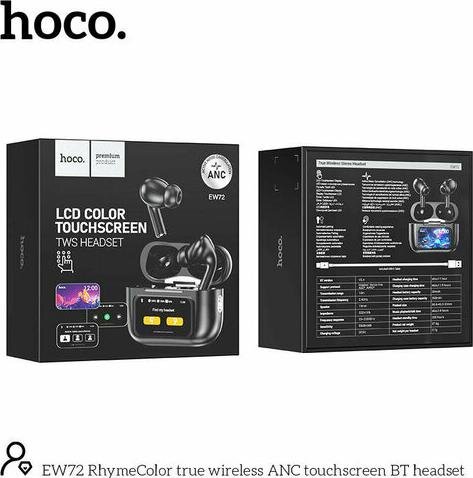 Наушники Bluetooth HOCO EW72 ANC TWS в кейсе с сенсорным экраном, черные