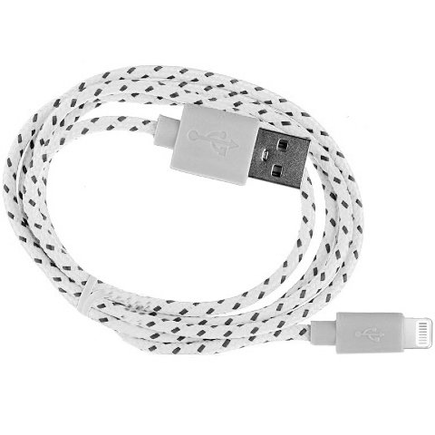 USB кабель на iPhone 5 ткань белый