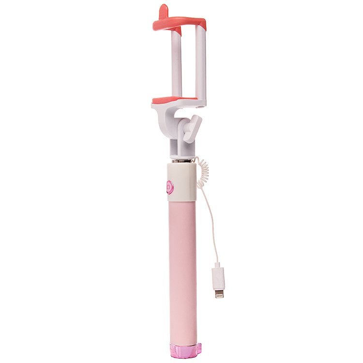 Селфи штатив Monopod Color Lightning 77 см (кабель iPhone 5) розовый