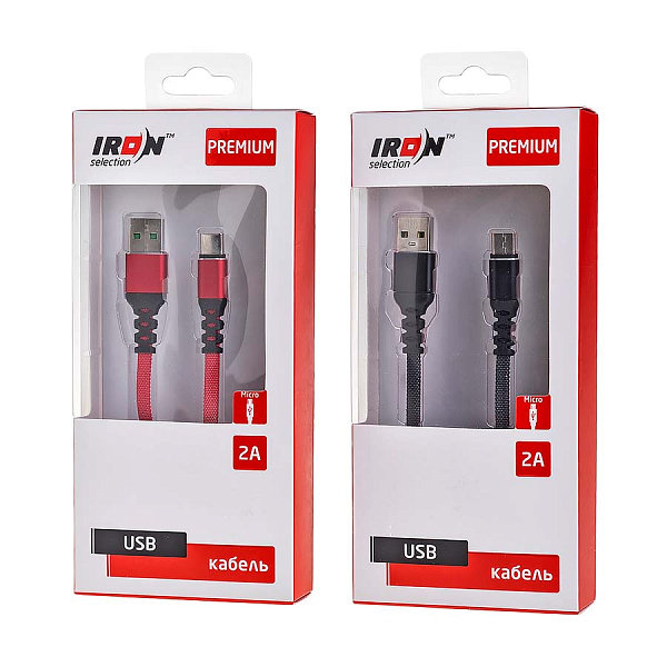 Кабель USB - Type-C IRON Selection PREMIUM ZT-11t 2A текстиль плоский красный