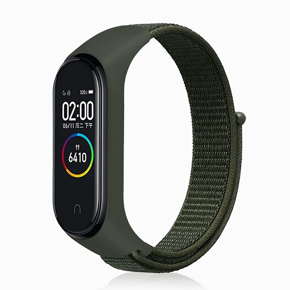 Ремешок силиконовый для Xiaomi Mi Band 3/4 спортивный, на липучке темно-зеленый