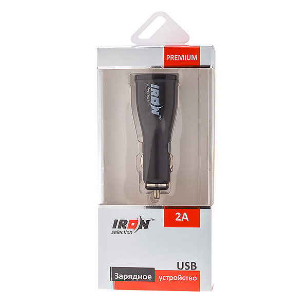 АЗУ с 2-мя разъемами USB IRON Selection PREMIUM 2A блистер черное