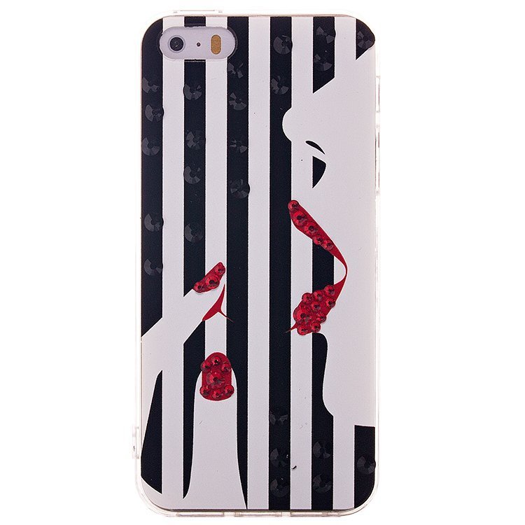 Накладка Fashion Glamur iPhone 5 черно-белые полоски со стразами (002)