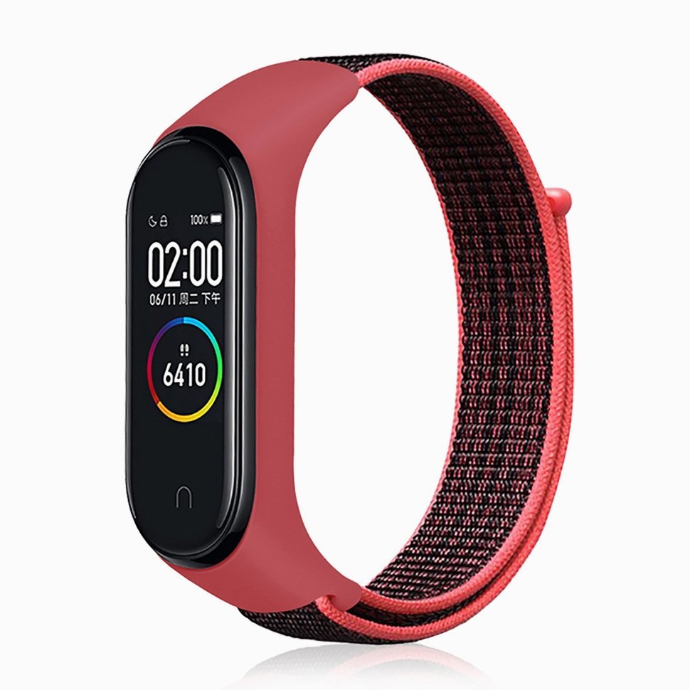 Ремешок силиконовый для Xiaomi Mi Band 3/4 спортивный, на липучке черно-розовый