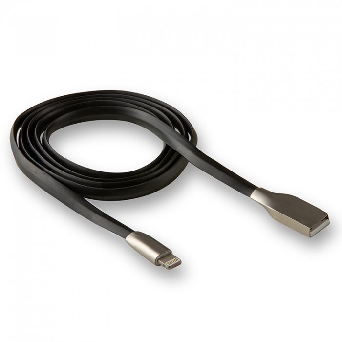 USB кабель на iPhone 5 WALKER C710 Soft Touch плоский черный