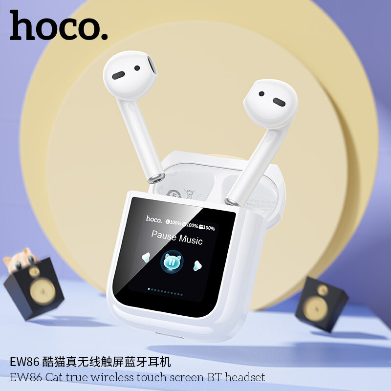 Наушники Bluetooth HOCO EW86 TWS в кейсе с сенсорным экраном, белые