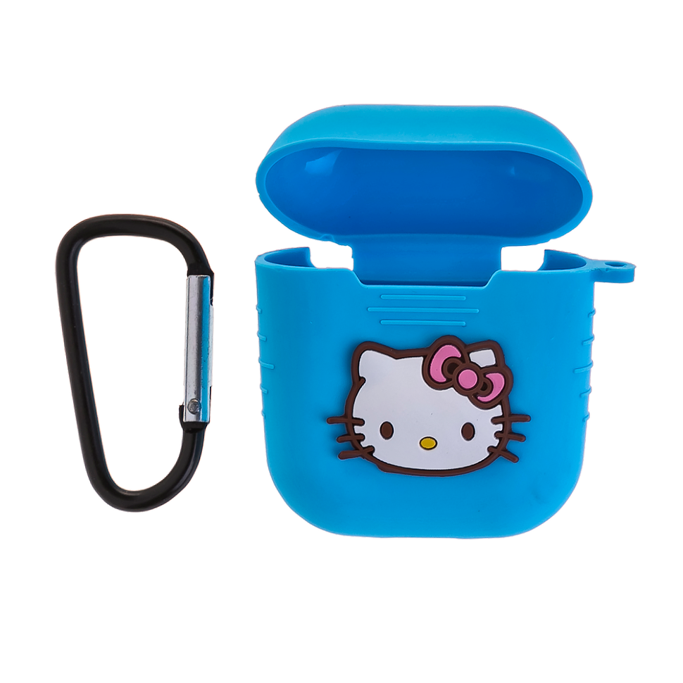 Чехол силиконовый для кейса AirPods с карабином Hello Kitty (голубой)