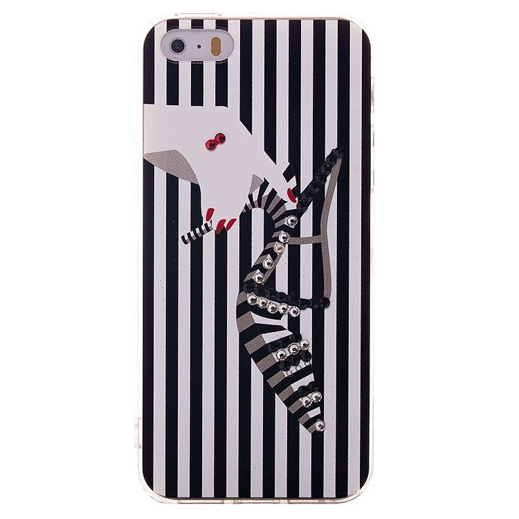 Накладка Fashion Glamur iPhone 5 черно-белые полоски со стразами (003)