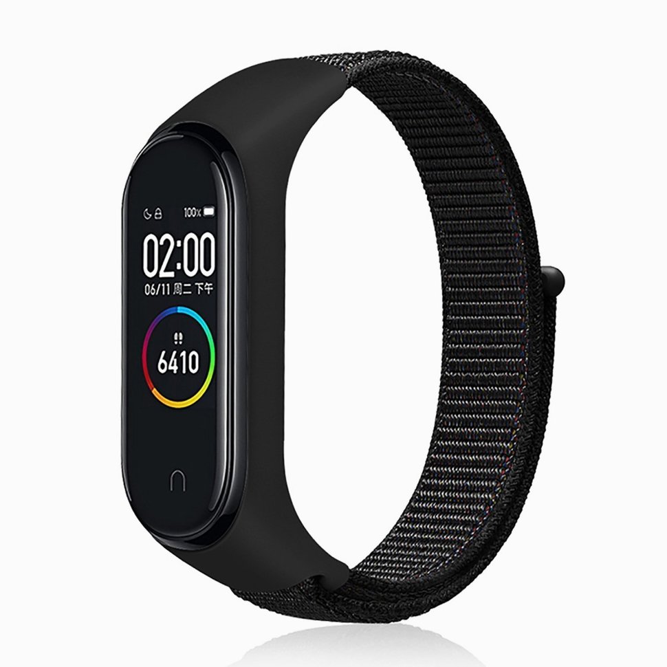 Ремешок силиконовый для Xiaomi Mi Band 3/4 спортивный, на липучке черный
