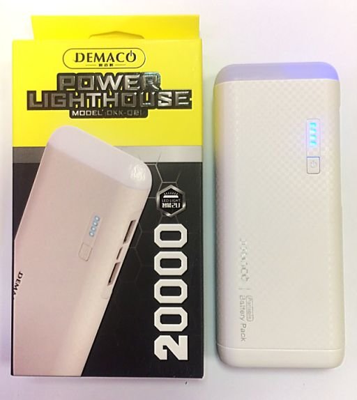 Внешнее ЗУ Power Bank Demaco DKK-051 20000mAh белое с фонариком