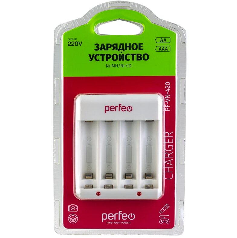 Зарядное устройство Perfeo PF-VN-420 (2-4 акк. Ni-MH) питание 220v