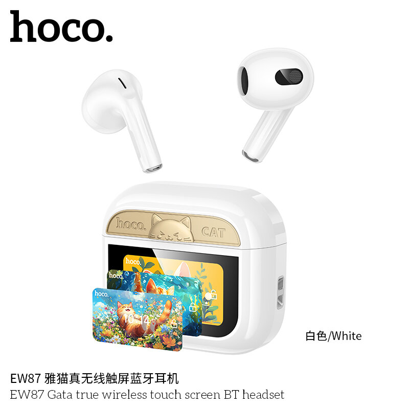 Наушники Bluetooth HOCO EW87 ANC TWS в кейсе с сенсорным экраном, белые