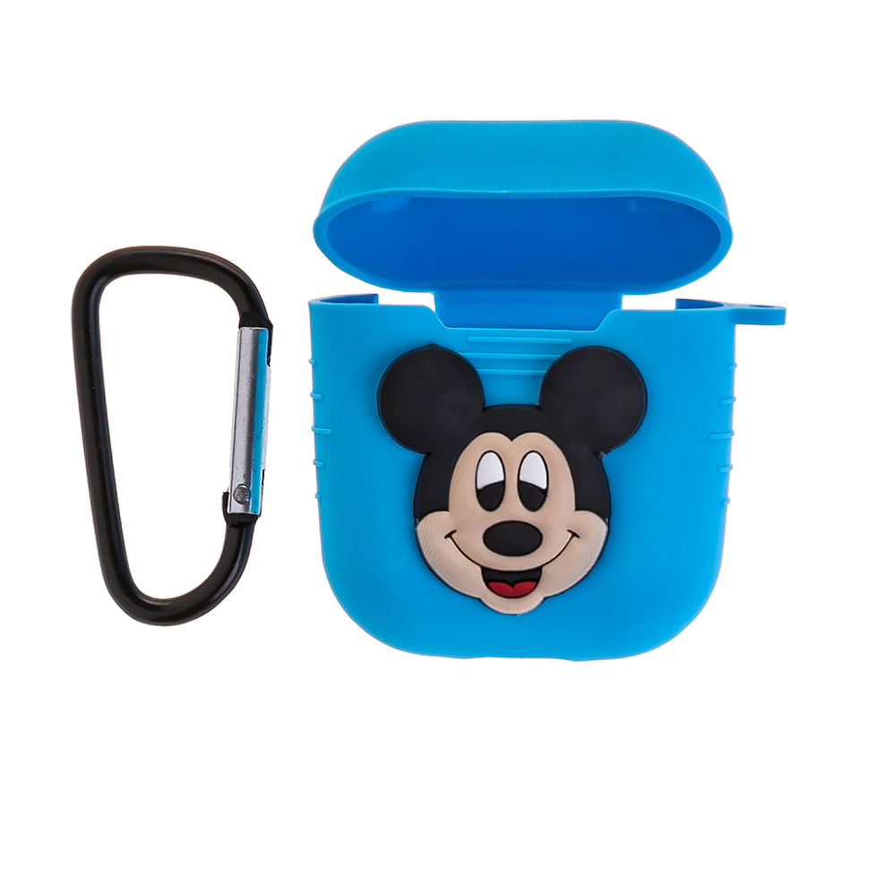 Чехол силиконовый для кейса AirPods с карабином Mickey Mouse (голубой)