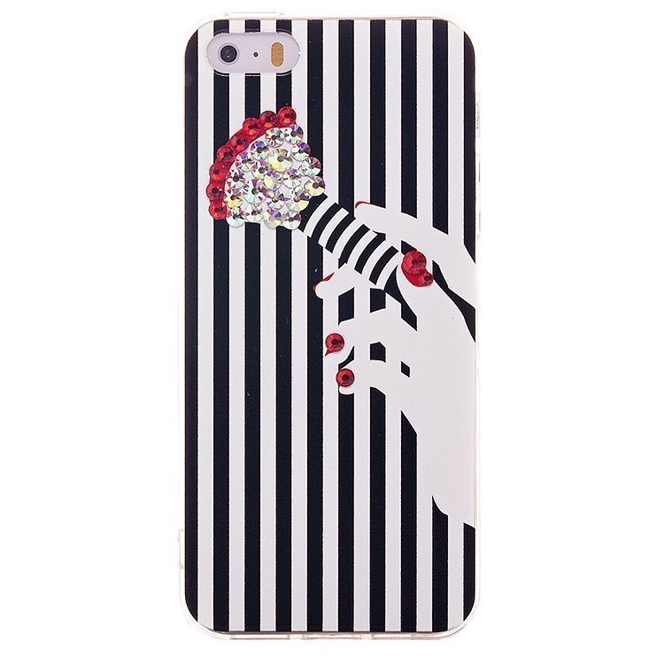 Накладка Fashion Glamur iPhone 5 черно-белые полоски со стразами (005)